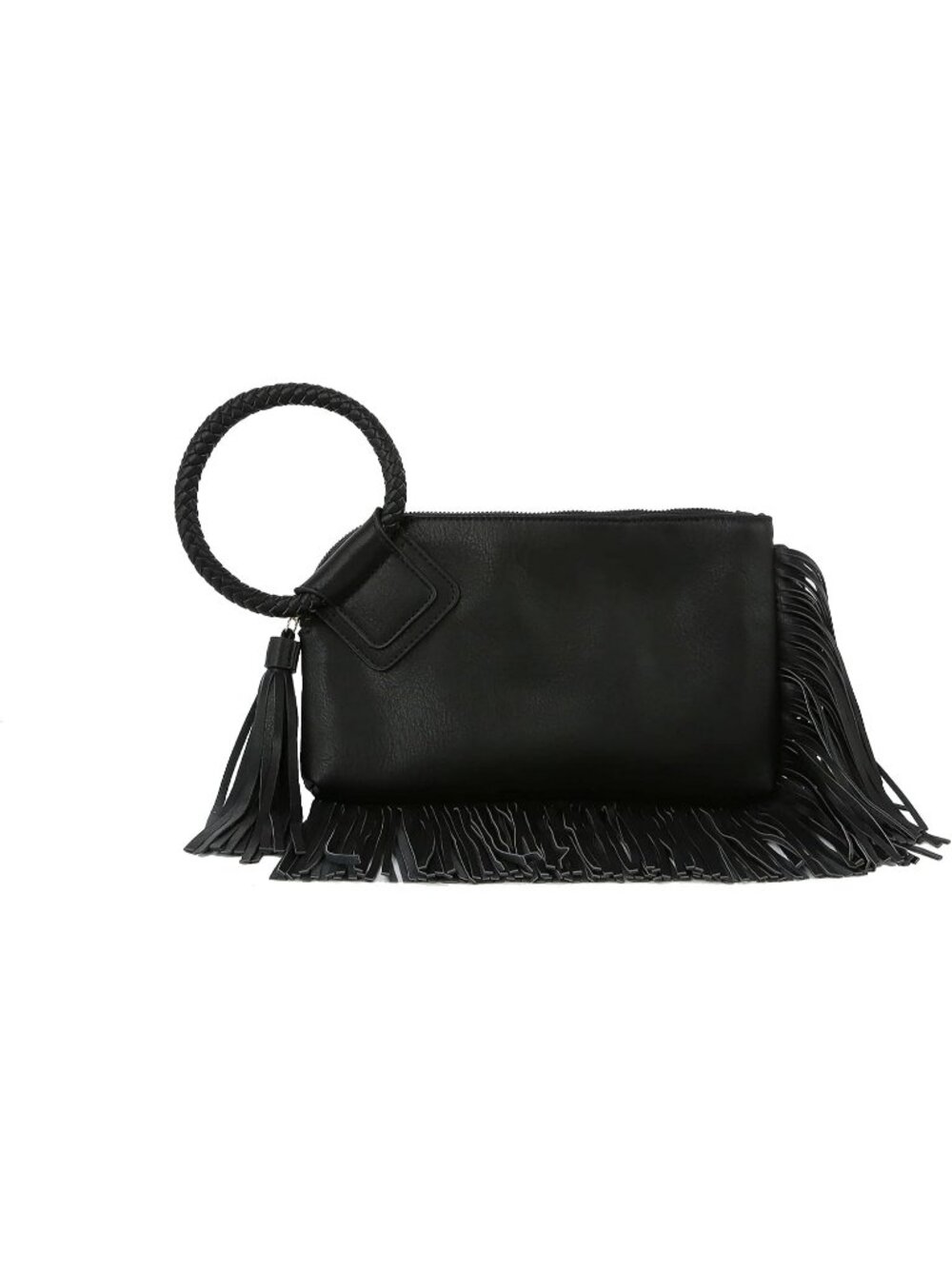 Women Black Fringe Leather Formal Purse Wristlet Wallet Casual Evening Handbag